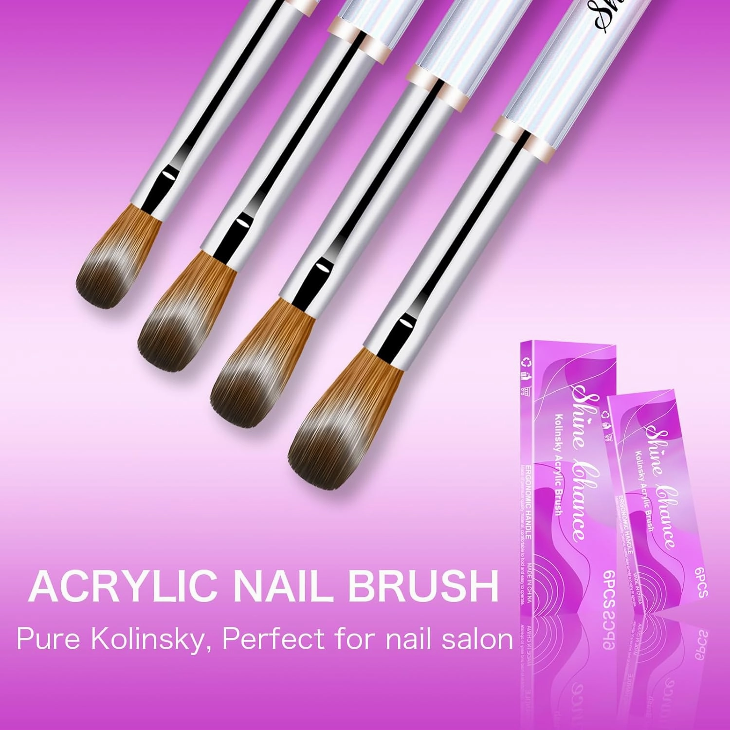 4Pcs Acrylic Nail Brushes Set, Kolinsky Acrylic Nail Art Brush, Art Design & Polish Mistake Cleaning Manicure Tools for Women Acrylic Application (Size 6 8 12 14), Purple