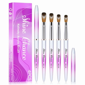 4Pcs Acrylic Nail Brushes Set, Kolinsky Acrylic Nail Art Brush, Art Design & Polish Mistake Cleaning Manicure Tools for Women Acrylic Application (Size 6 8 12 14), Purple