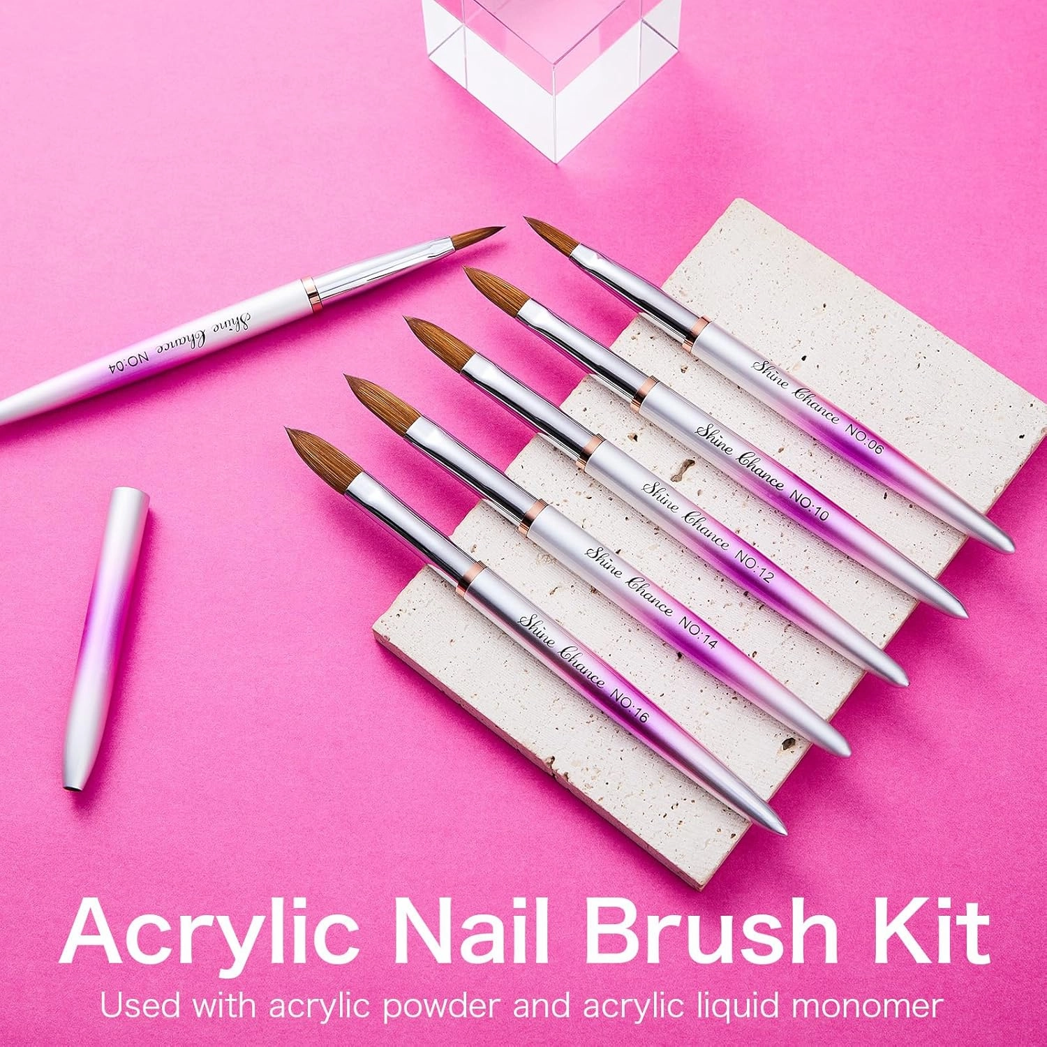 4Pcs Acrylic Nail Brushes Set, Kolinsky Acrylic Nail Art Brush, Art Design & Polish Mistake Cleaning Manicure Tools for Women Acrylic Application (Size 6 8 12 14), Purple