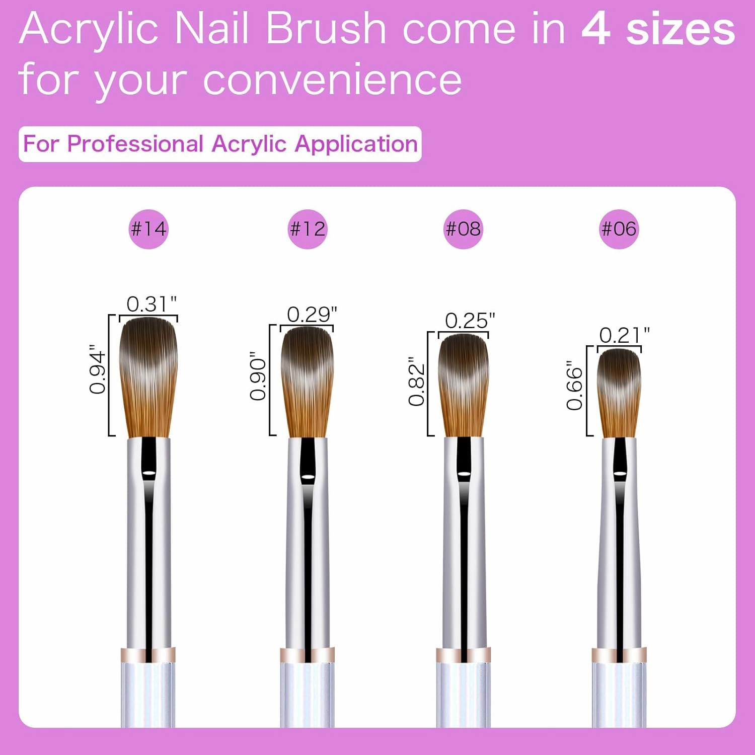 4Pcs Acrylic Nail Brushes Set, Kolinsky Acrylic Nail Art Brush, Art Design & Polish Mistake Cleaning Manicure Tools for Women Acrylic Application (Size 6 8 12 14), Purple