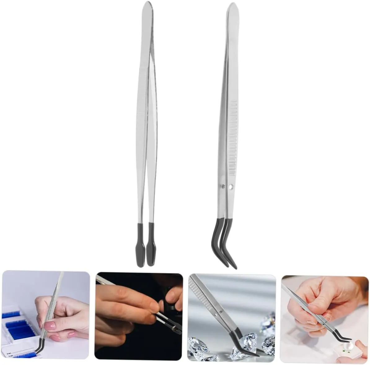 4sets Stainless Steel Craft Tweezers Lashes Tweezers Multi-use Eyelash Applicator for Stamp Collecting 2pcs*4