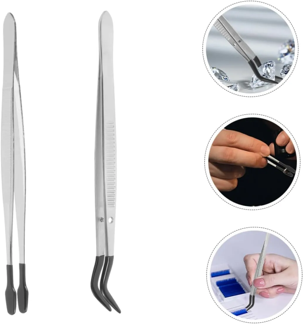 4sets Stainless Steel Craft Tweezers Lashes Tweezers Multi-use Eyelash Applicator for Stamp Collecting 2pcs*4