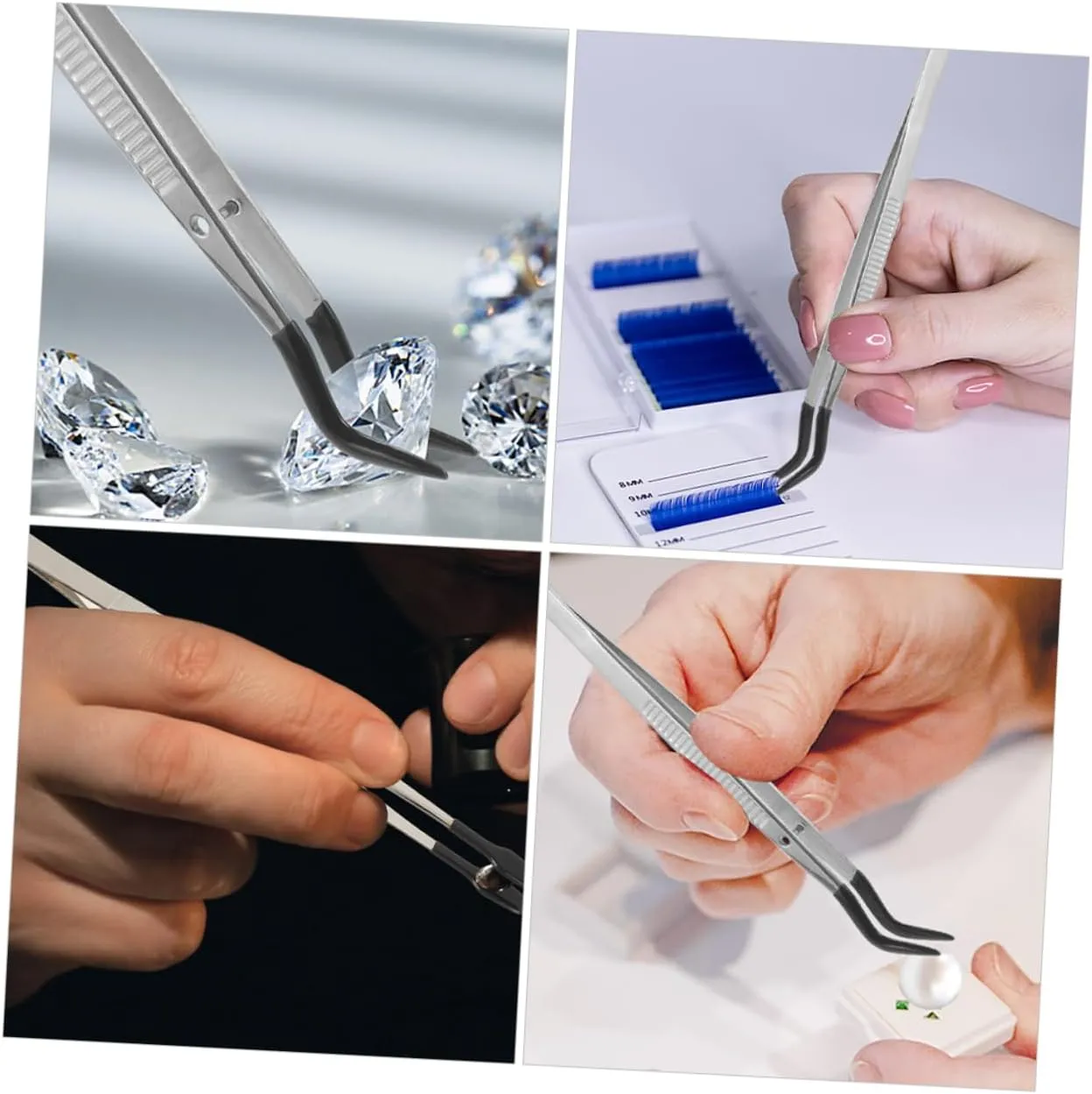 4sets Stainless Steel Craft Tweezers Lashes Tweezers Multi-use Eyelash Applicator for Stamp Collecting 2pcs*4