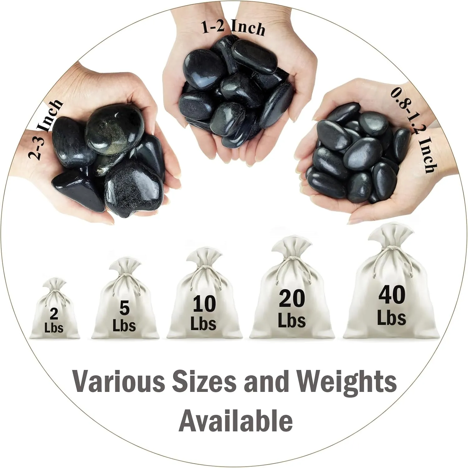 5 lbs Natural Polished Black River Rocks, 1-2 inch Decorative Pebbles for Indoor Plants. Black Stones for Planters, Vase, Garden Landscape Rocks and Outdoor Decorative Stones