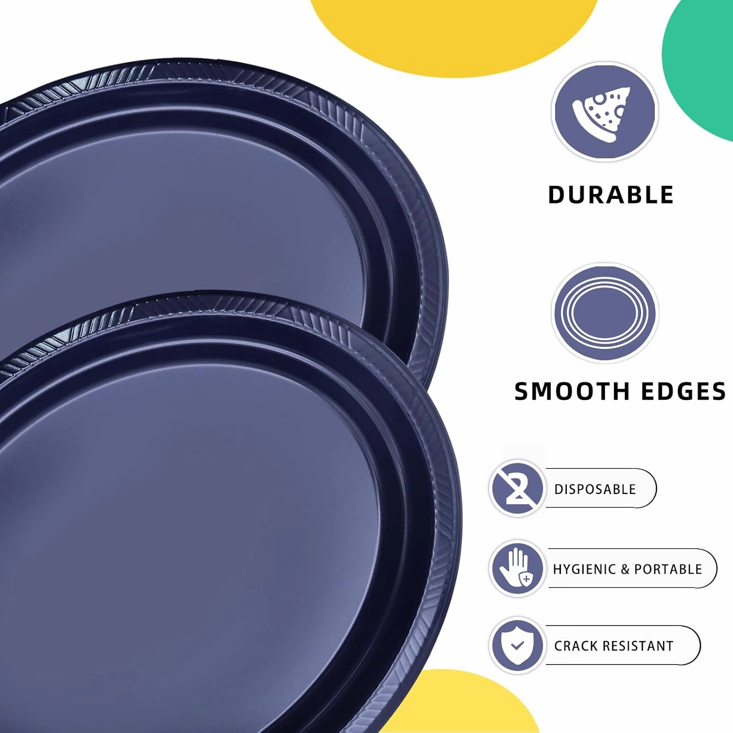 50 Count Blue Plastic Plates - Oval Navy Blue Plates for Birthday Picnic Graduation Patriotic Party(10" x 12")