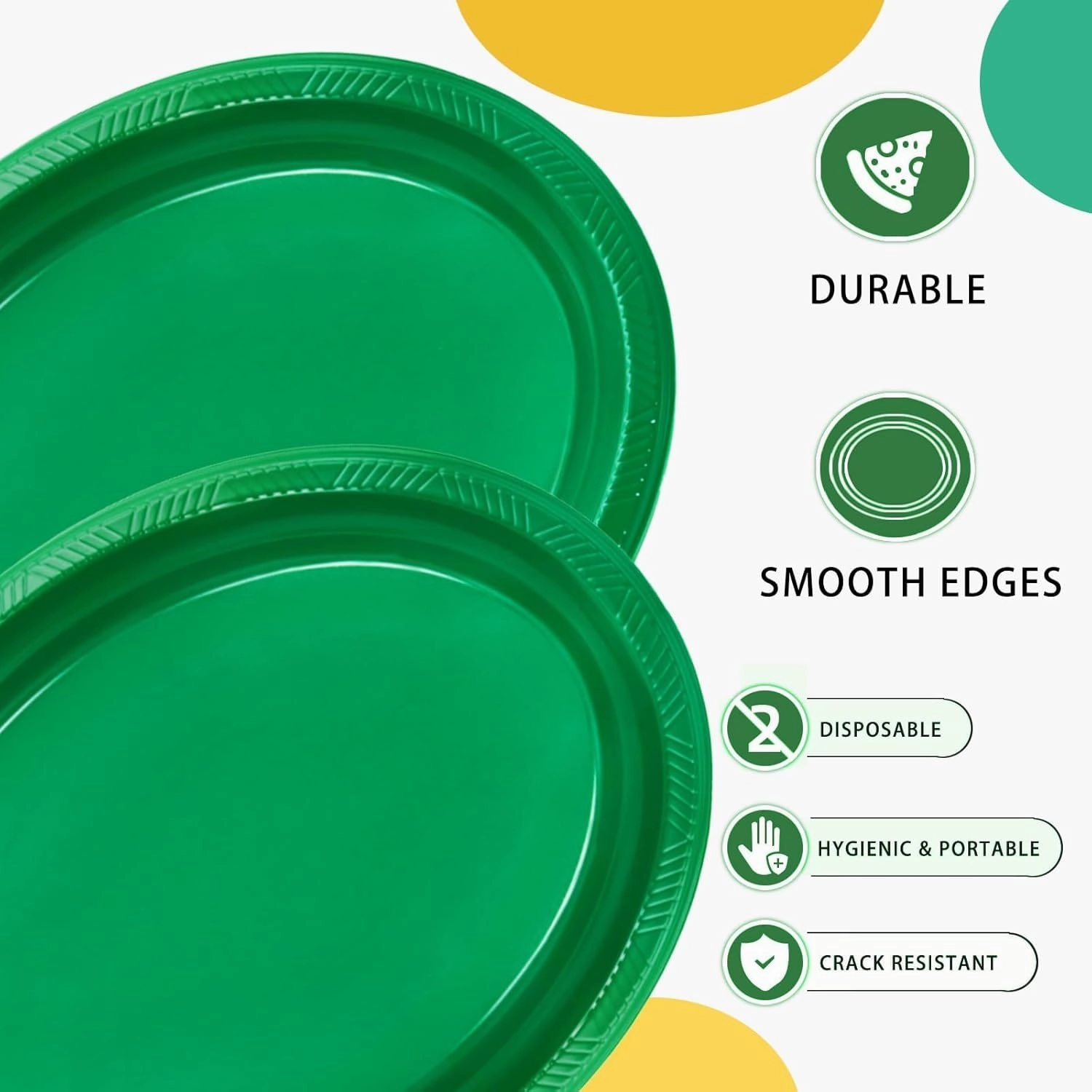 50 Count Green Plates Disposable 12" x 10" - Oval Green Plastic Plates for Picnic Birthday Graduation Party