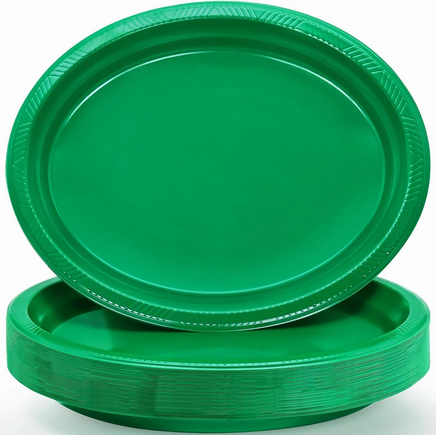 50 Count Green Plates Disposable 12" x 10" - Oval Green Plastic Plates for Picnic Birthday Graduation Party