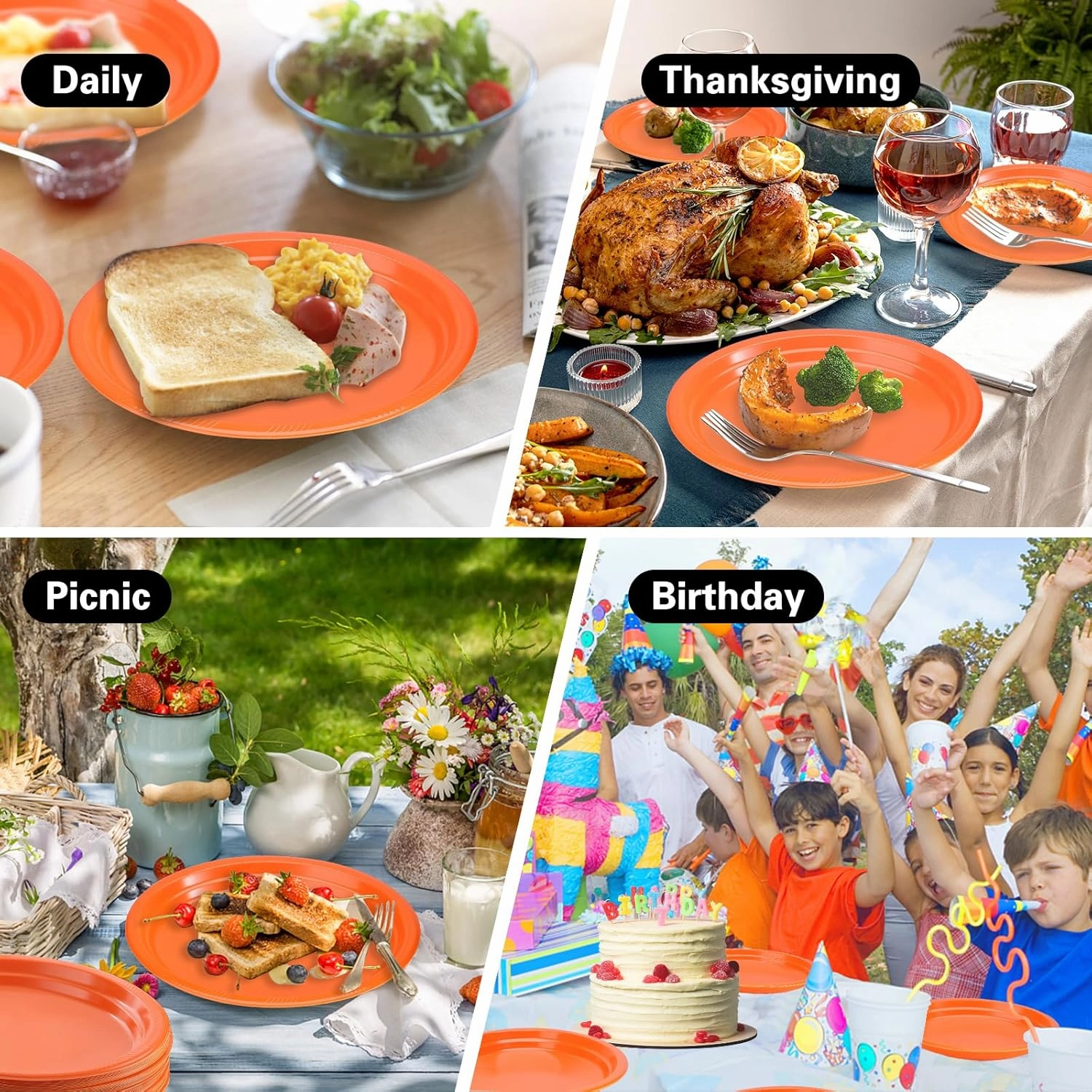 50 Count Orange Plastic Plates Disposable 10" x 12" - Oval Plastic Dinner Plates for Birthday Picnic Graduation Party