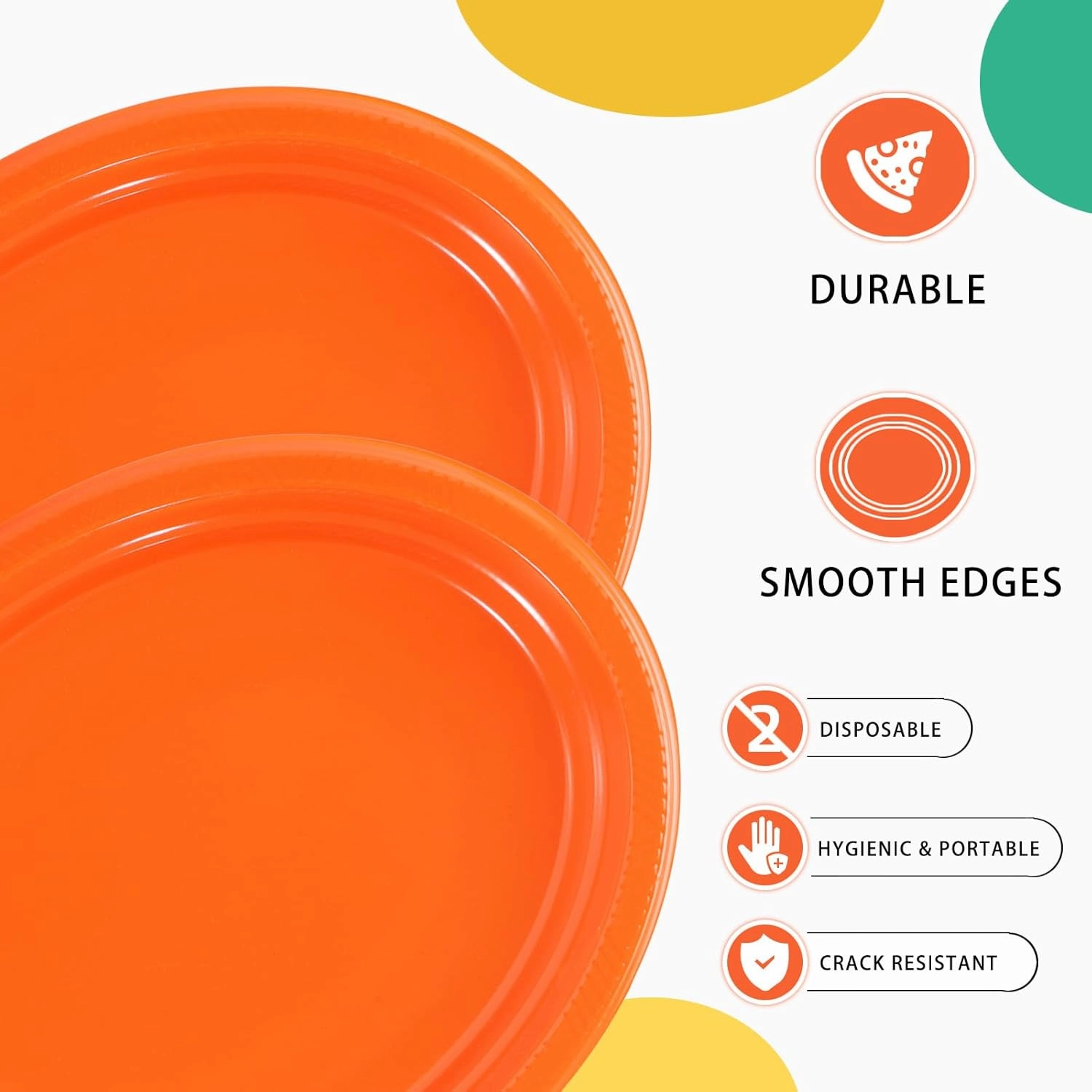 50 Count Orange Plastic Plates Disposable 10" x 12" - Oval Plastic Dinner Plates for Birthday Picnic Graduation Party