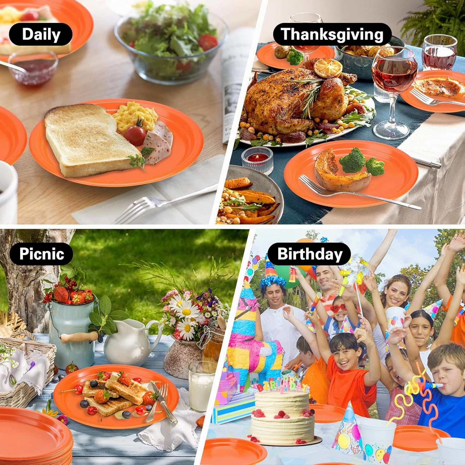 50 Count Orange Plastic Plates Disposable 10" x 12" - Oval Plastic Dinner Plates for Birthday Picnic Graduation Party