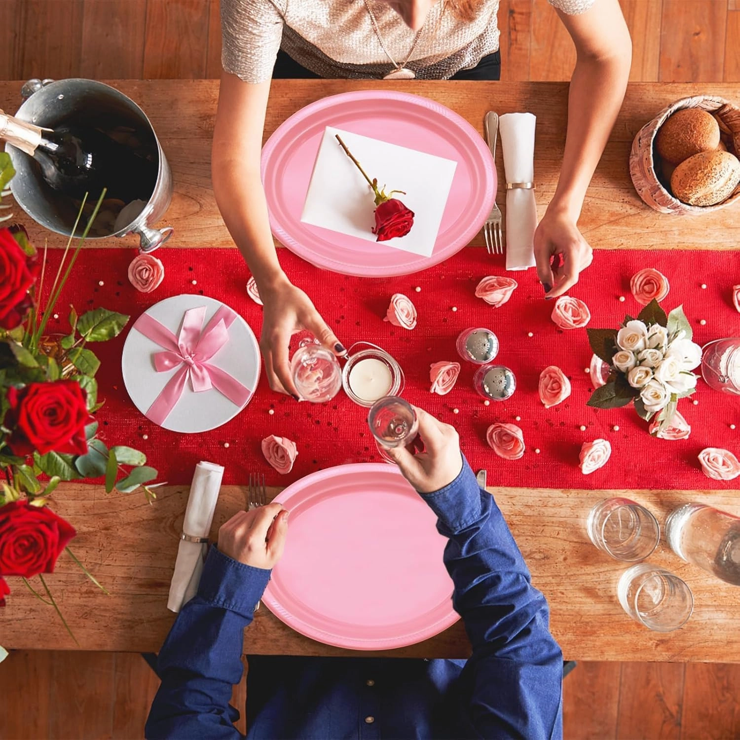 50 Count Pink Plastic Plates Disposiable 10" x 12" Oval Pink Plates for Girls Baby Bridal Shower Birthday Party