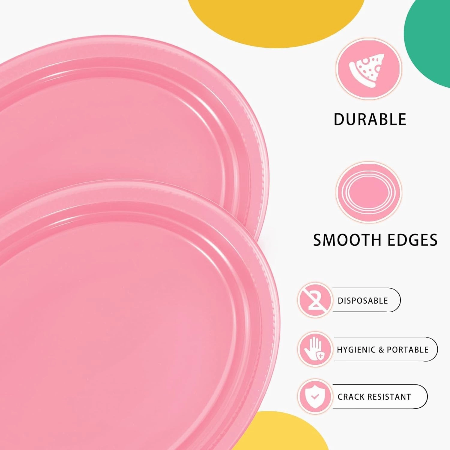 50 Count Pink Plastic Plates Disposiable 10" x 12" Oval Pink Plates for Girls Baby Bridal Shower Birthday Party