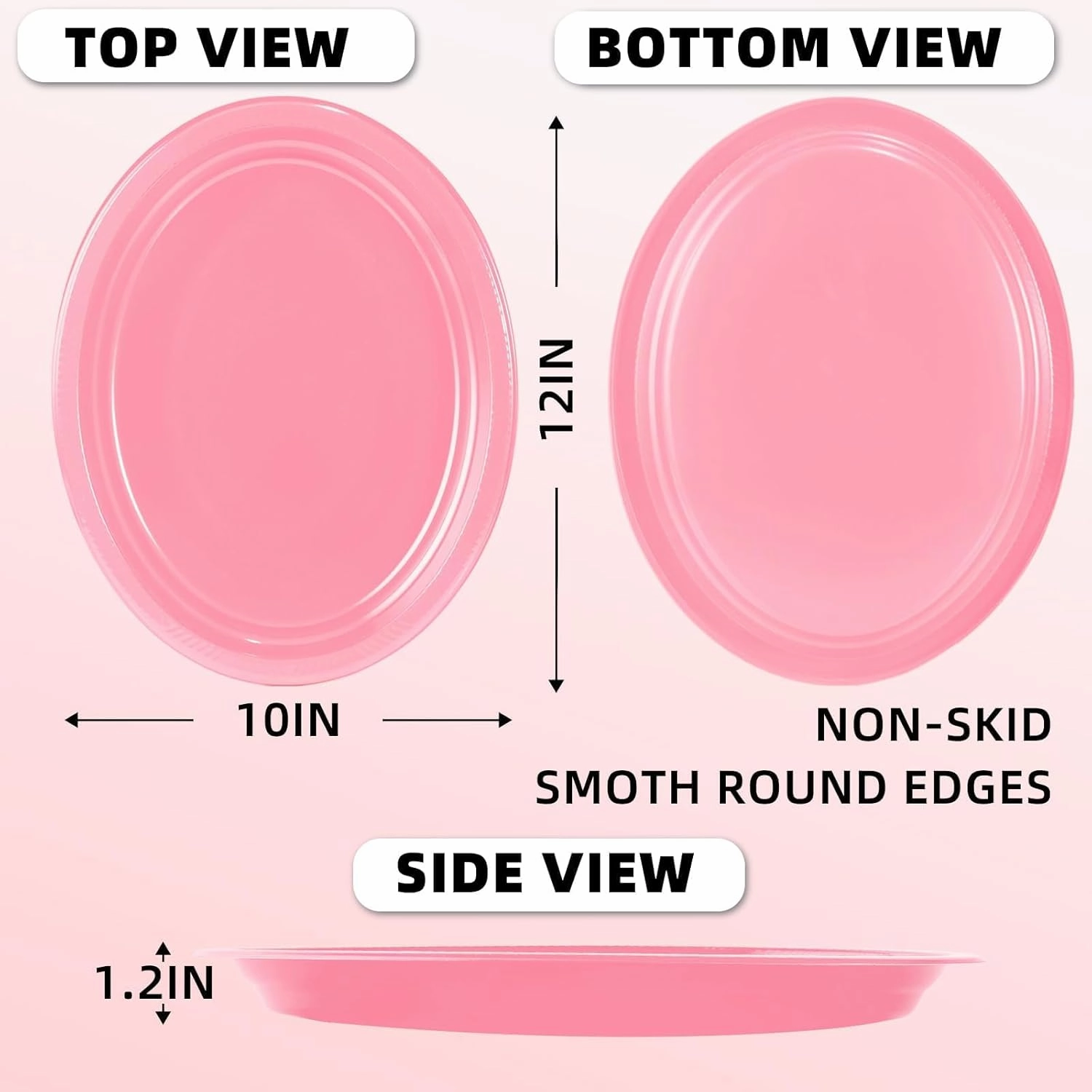 50 Count Pink Plastic Plates Disposiable 10" x 12" Oval Pink Plates for Girls Baby Bridal Shower Birthday Party