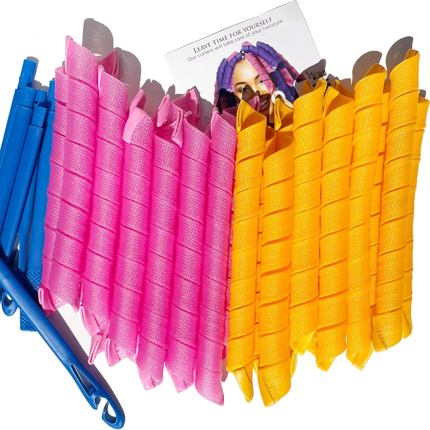 50pcs Heatless Spiral Hair Curlers for Long Hair - 22Inch with 6pcs Styling Hooks for Women (pink-orange)