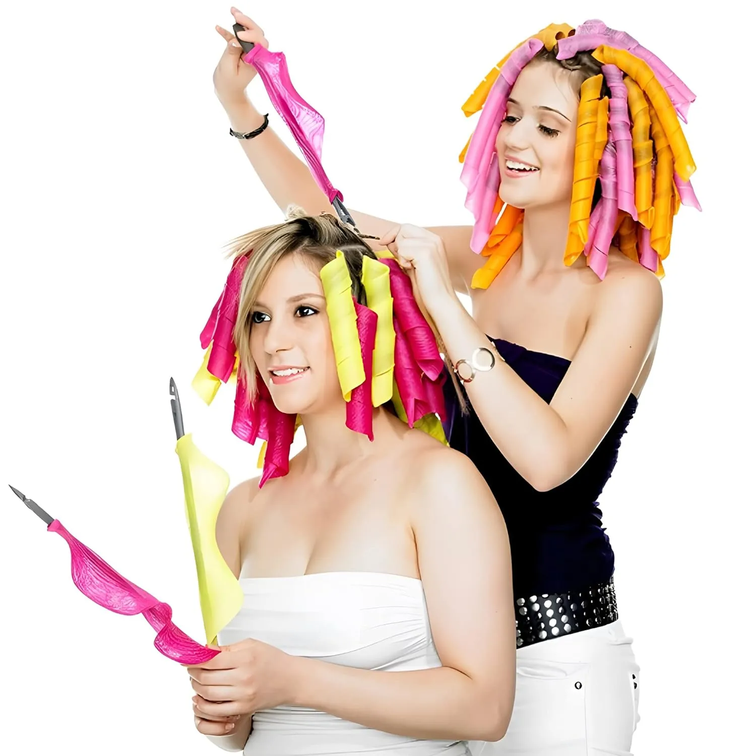 50pcs Heatless Spiral Hair Curlers for Long Hair - 22Inch with 6pcs Styling Hooks for Women (pink-orange)