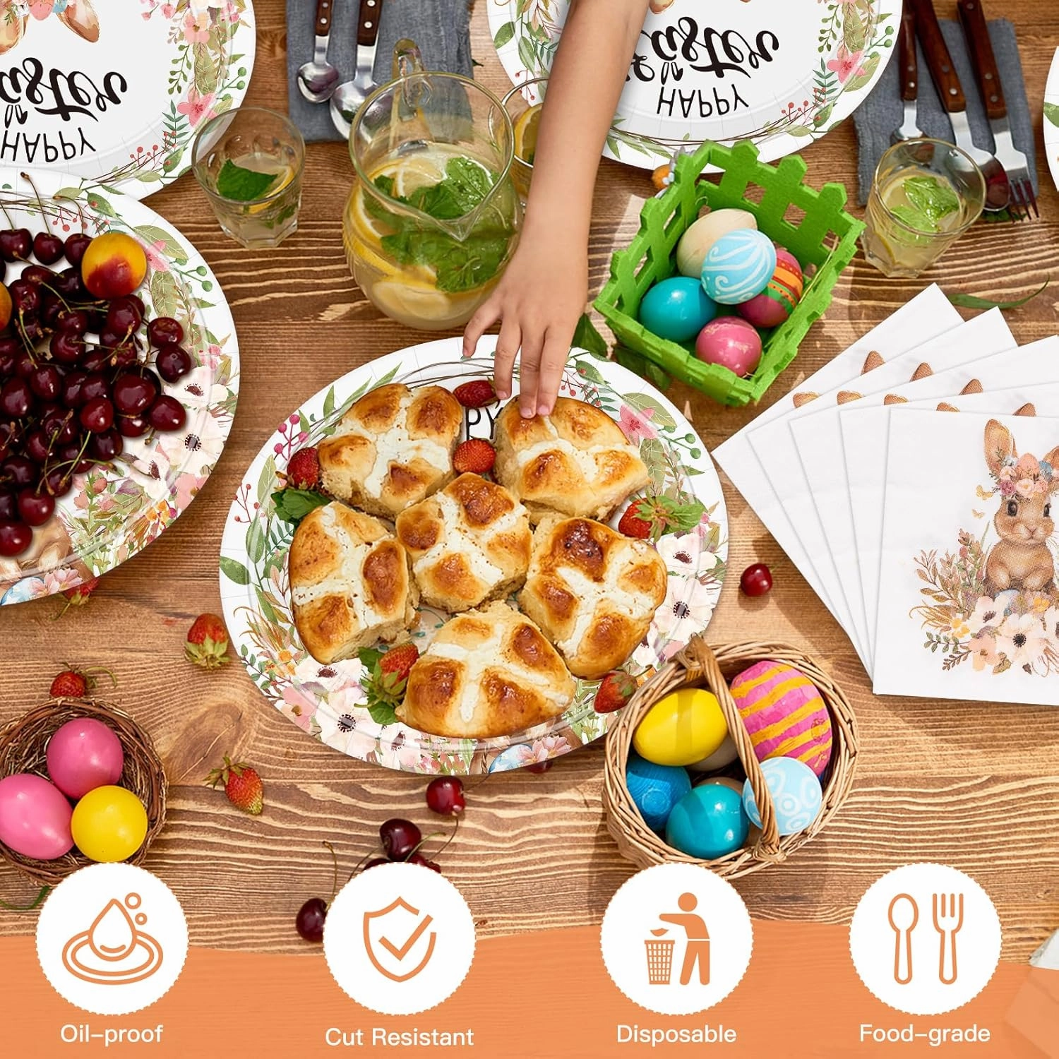 50Pcs Easter Paper Plates and Napkins Set Serve 25 Guests 10" x 12.5" Large Oval Plates and 6.5'' Napkins, Disposable Heavy Duty Easter Tableware Set Easter Plates Bunny Egg Dinnerware Party Supplies