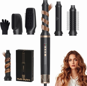 5 in 1 Blow Dryer Brush,110,000 RPM High Speed Hair Dryer Brush,Left & Right Auto Wrap Air Curler,Fast Drying Air Styler,Hot Air Brush for Straightening Volumizing