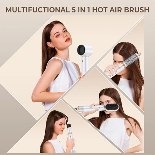 5 in 1 Upgrade Hair Dryer Brush Blow Dryer Brush, Air Curler Air Curling Wrap Styler, Detachable Hot Air Brush Negative Ion Curling Brush Iron, Hair Styling Tools for Drying Curling Straightening