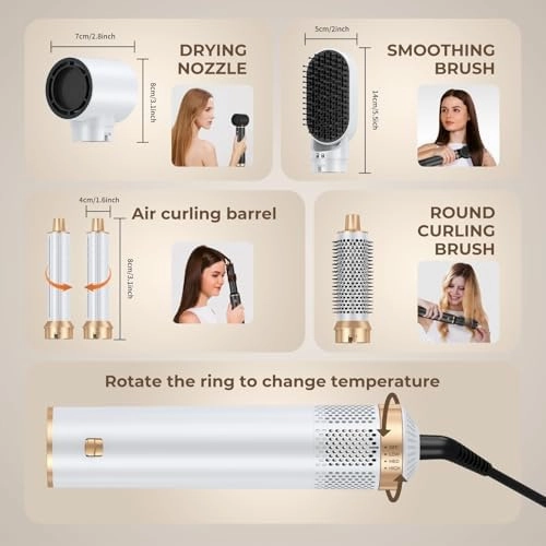 5 in 1 Upgrade Hair Dryer Brush Blow Dryer Brush, Air Curler Air Curling Wrap Styler, Detachable Hot Air Brush Negative Ion Curling Brush Iron, Hair Styling Tools for Drying Curling Straightening