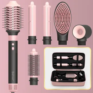 6 in 1 Professional Hot Air Styler & Hair Dryer Brush with 110,000 RPM Negative Ionic Blow Dryer, Hair Style with Auto Wrap Curlers, Straighteners, and Volumizers, Travel Bag Included