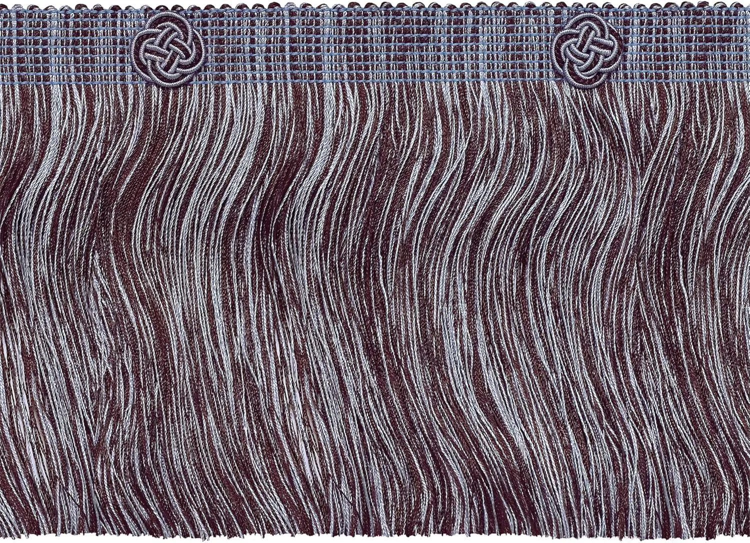 6 Inch Fringe Rosette Woven Eyelash Fringe Trim #6ELFR-RN, Mocha Ice Blue Multicolor #X24B (Silver Blue, Light Blue, Mocha Brown), 27 Yards