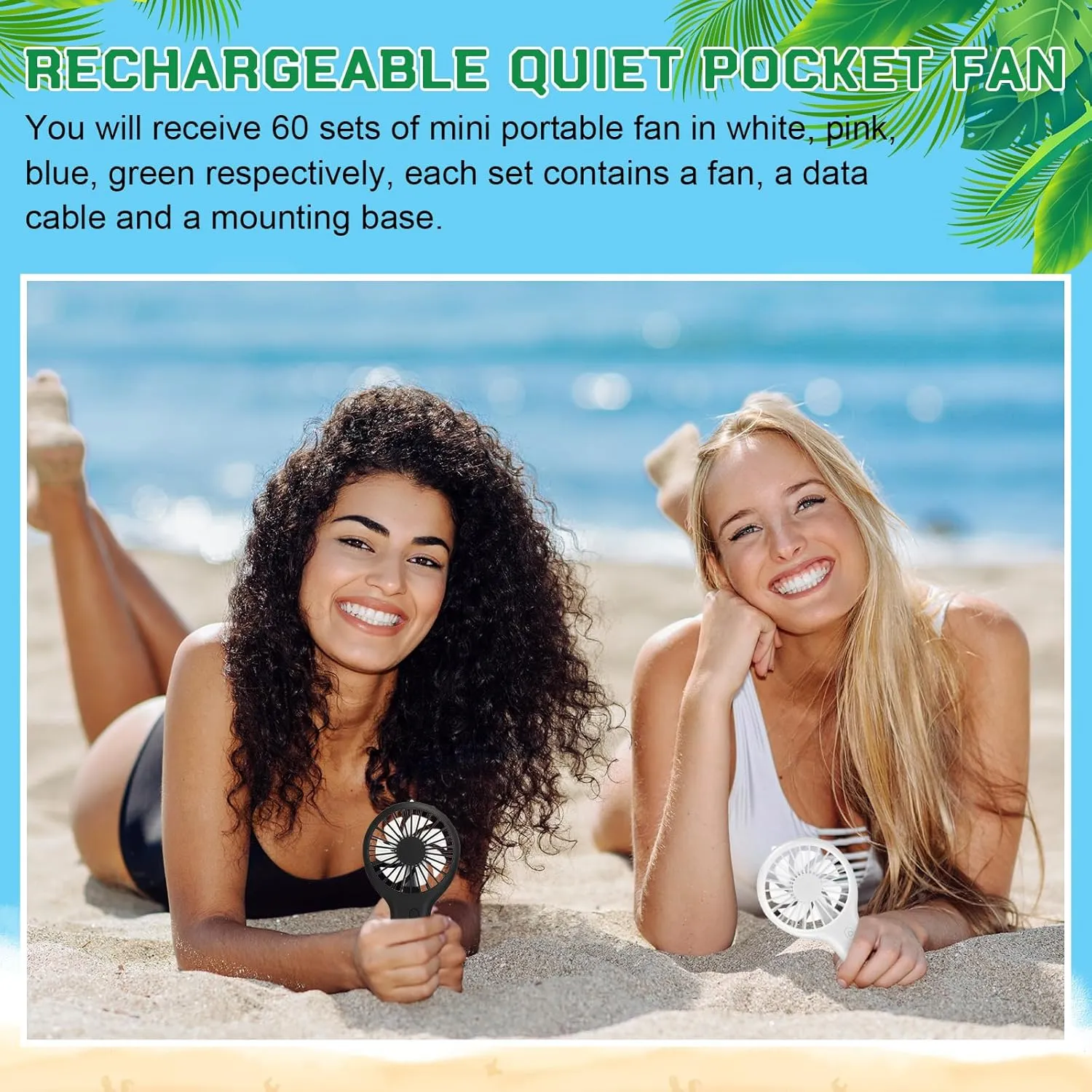 60 Pack Mini Powerful Handheld Fan Bulk 3 Speed USB Rechargeable Small Desk Fan Summer Gift for Wedding Beach Outdoor Women Eyelash (Black,White)