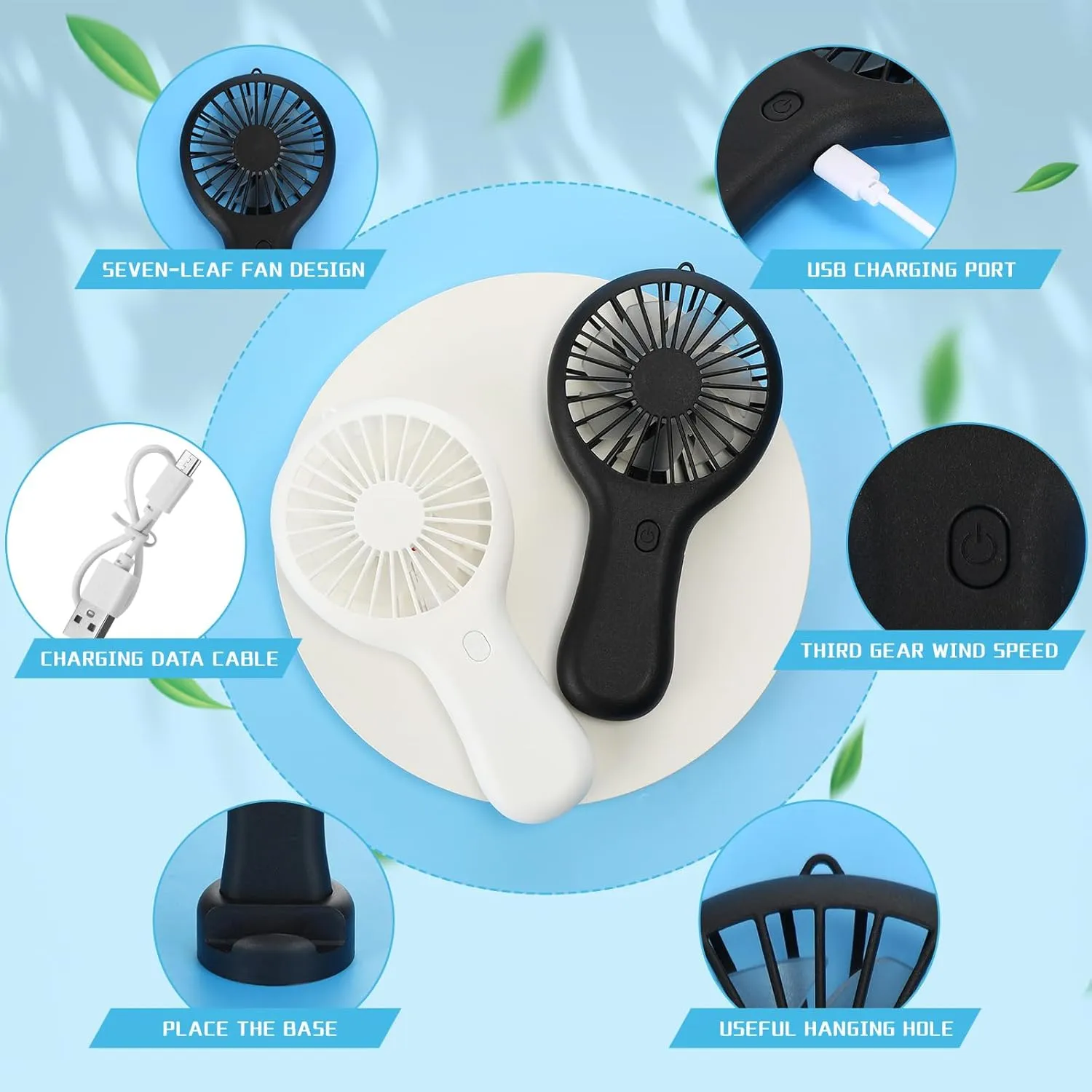 60 Pack Mini Powerful Handheld Fan Bulk 3 Speed USB Rechargeable Small Desk Fan Summer Gift for Wedding Beach Outdoor Women Eyelash (Black,White)
