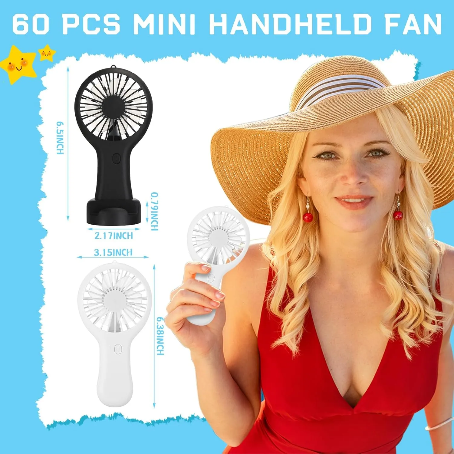 60 Pack Mini Powerful Handheld Fan Bulk 3 Speed USB Rechargeable Small Desk Fan Summer Gift for Wedding Beach Outdoor Women Eyelash (Black,White)