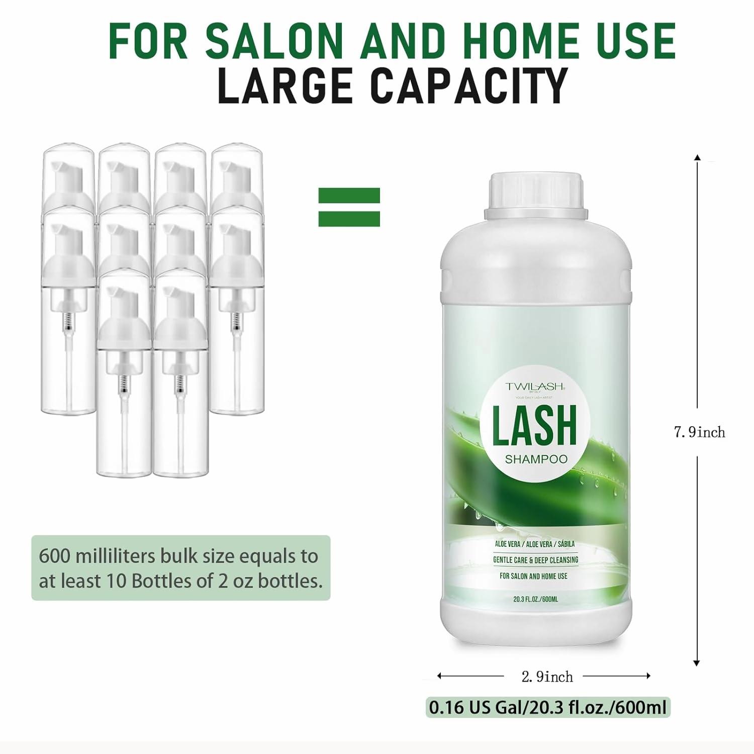 600ml Lash Shampoo Bulk, Eyelash Extensions Cleanser for Extensions, Safe Makeup Remover, Non-irritating or Burning Formula Eyelid Foaming Cleanser Best for Professional Salon and Home Use (Aloe Vera)