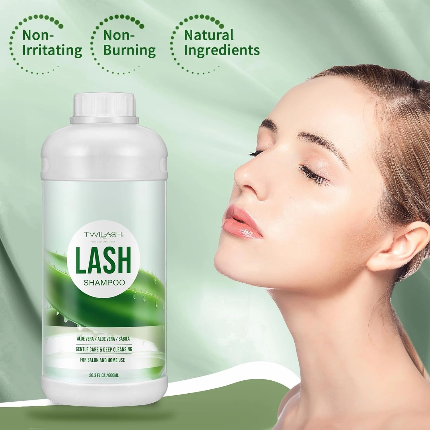 600ml Lash Shampoo Bulk, Eyelash Extensions Cleanser for Extensions, Safe Makeup Remover, Non-irritating or Burning Formula Eyelid Foaming Cleanser Best for Professional Salon and Home Use (Aloe Vera)