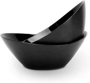 66 OZ Large Salad Bowl Set of 2, Opal Glass 10 inch Lightweight Serving Dishes for Salad, Fruit, Kitchen Microwave & Dishwasher Safe, Oval Shape Black