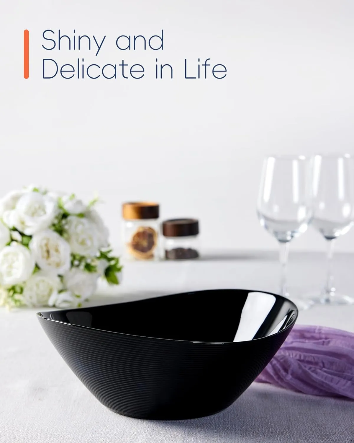 66 OZ Large Salad Bowl Set of 2, Opal Glass 10 inch Lightweight Serving Dishes for Salad, Fruit, Kitchen Microwave & Dishwasher Safe, Oval Shape Black
