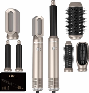 6 in 1 Blow Dryer Brush 60000RPM Hair Dryer Brush Detachable Air Curler Wrap Styler Professional Hot Air Brush Round Brush Blow Dryer Hair Styling Tools (Silver)