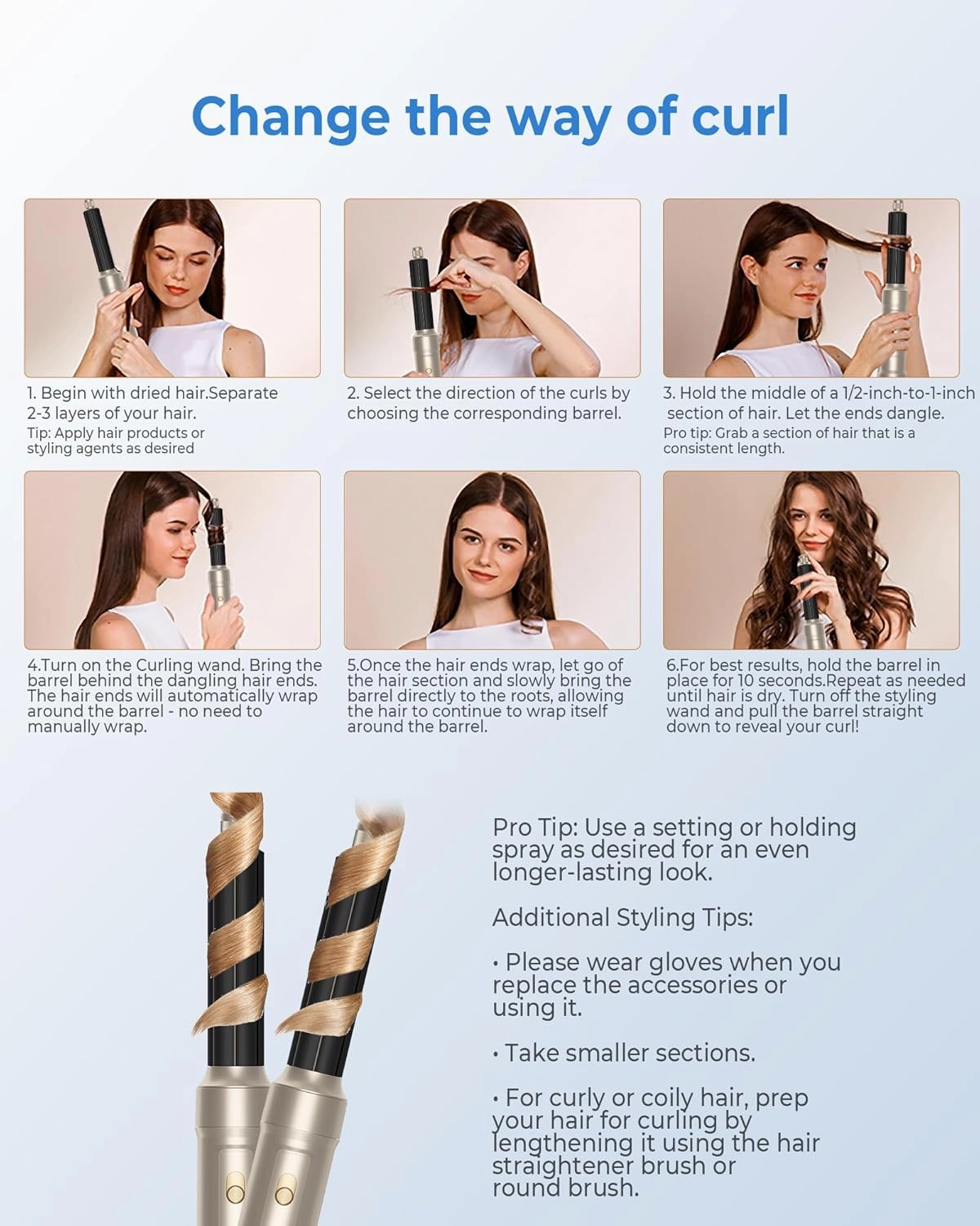 6 in ONE Blow Dryer Brush, Curling Wand Hair Styling Tools Set, Ionic Hot Air Brush Hair Dryer, Massage Oval Hair Dryer Brush, Left&Right Hair Curlers