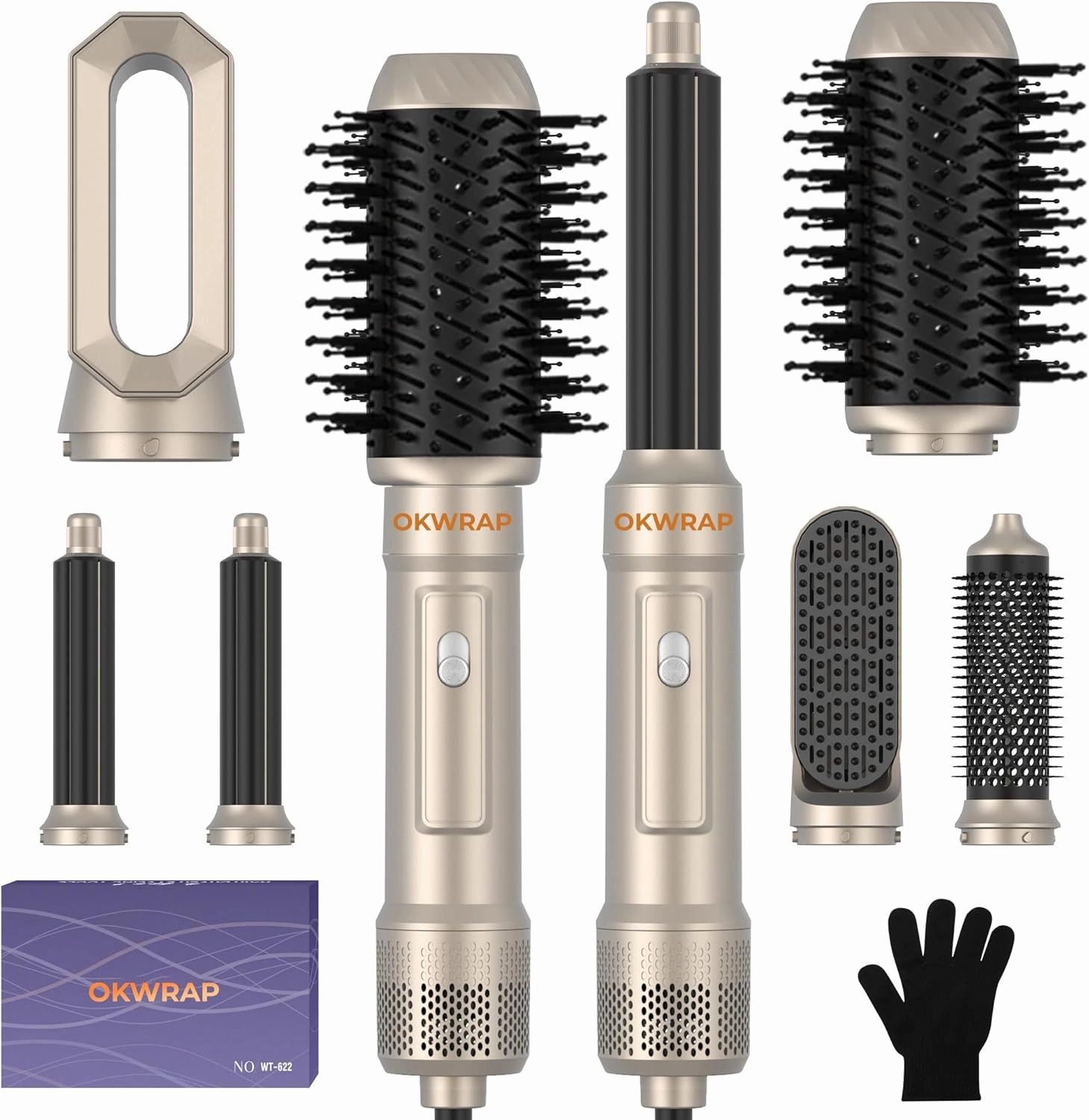 6 in ONE Blow Dryer Brush, Curling Wand Hair Styling Tools Set, Ionic Hot Air Brush Hair Dryer, Massage Oval Hair Dryer Brush, Left&Right Hair Curlers