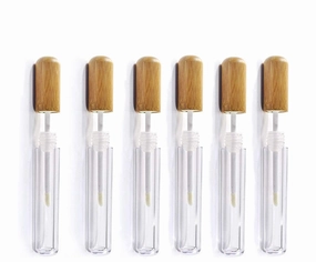 6 Pieces 6ml Bamboo Lip Gloss Tubes Empty Refillable Plastic Lip Balm Bottles Vials with Wand DIY Lipstick Tubes Lipgloss Tube Travel Cosmetic Container Samples for Girl Women Makeup