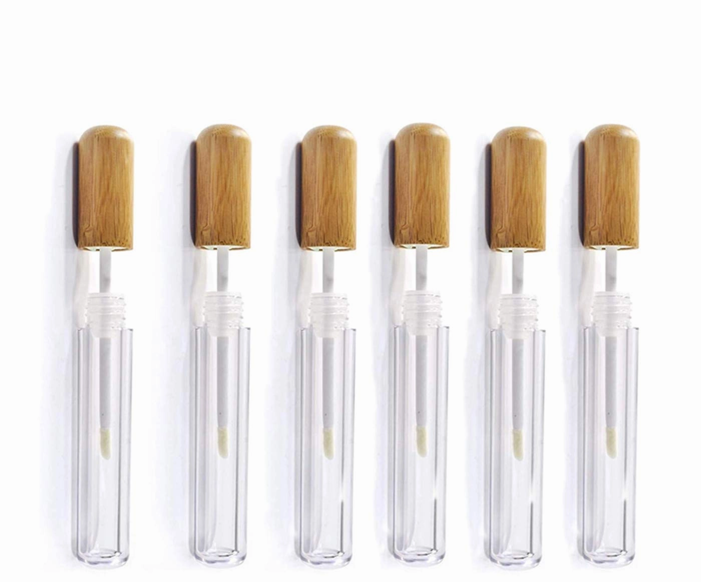 6 Pieces 6ml Bamboo Lip Gloss Tubes Empty Refillable Plastic Lip Balm Bottles Vials with Wand DIY Lipstick Tubes Lipgloss Tube Travel Cosmetic Container Samples for Girl Women Makeup