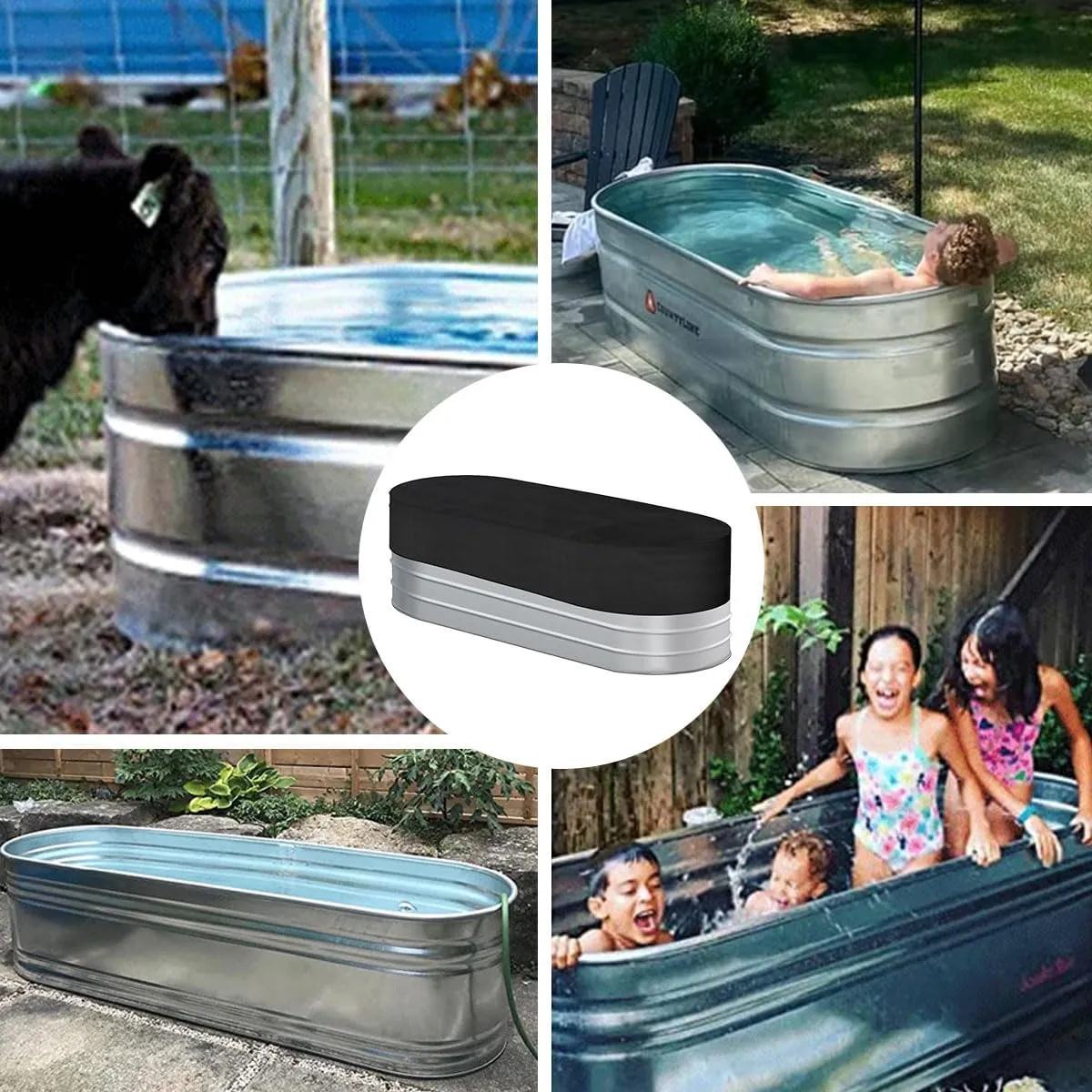 6Ft Stock Tank Horse Trough Cover, Water Trough Cold Plunge Insulated Cover for Horse Trough Rectangular Cold Plunge Ice Bath Tub Cover 2 x 2 x 6 Foot Stock Water Tank Oval Pool Liner Hot Tub Kit