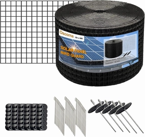 6in x 50ft Solar Panel Bird Guard, 1/2inch Solar Panel Critter Proofing Wire Roll Mesh Kit with 50 Fastener Clips, Solar Panels Bird Proofing with Black Coated Galvanized net for Pigeon Prevention.