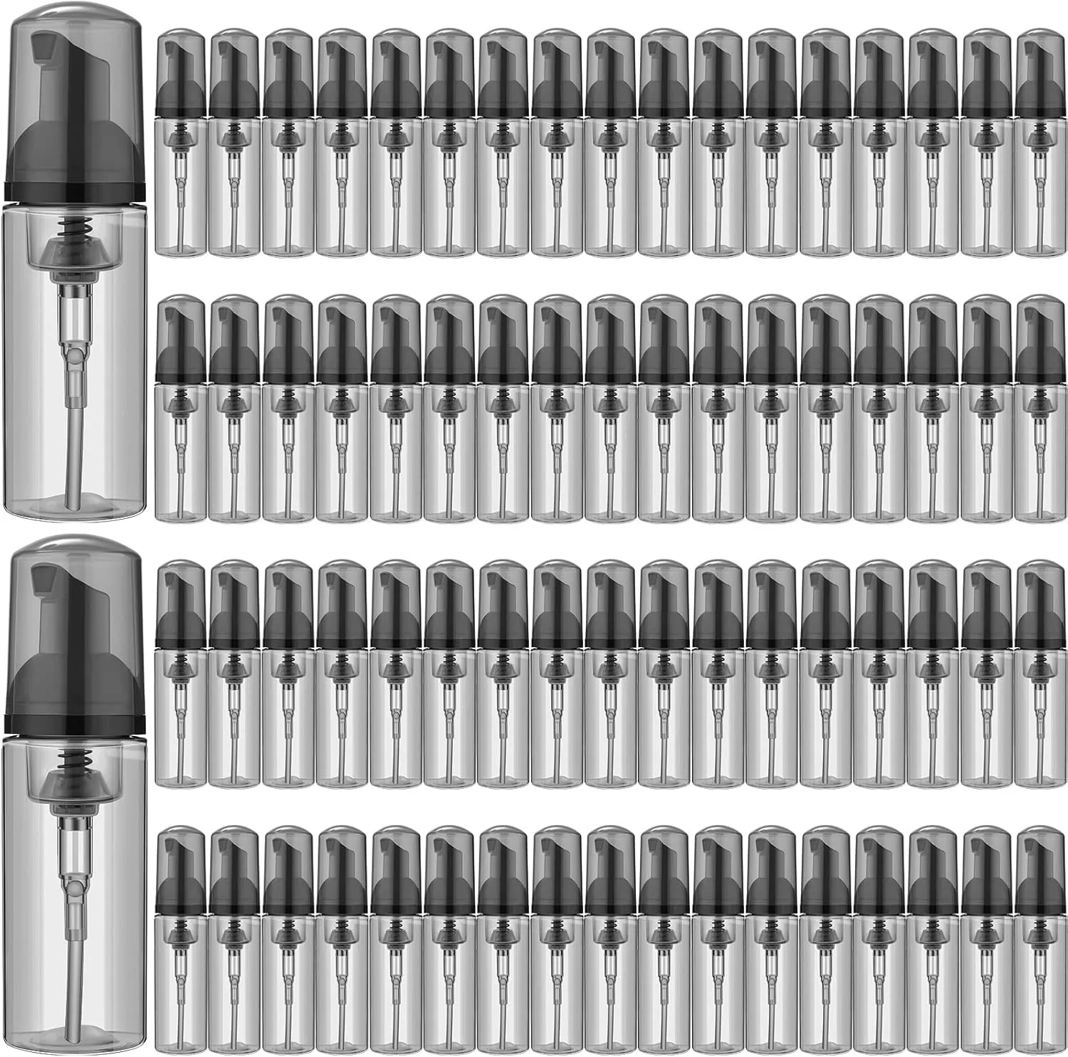 70 Pcs 2 oz Plastic Foam Soap Dispensers Refillable Lash Shampoo Bottles with Pump Mini Eyelash Cleaning Foam Bottle Dispenser for Refillable Travel Cosmetics (Gray)