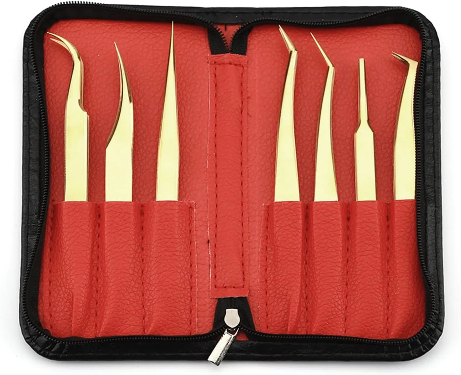 7PCS Eyelash Extension Tweezers Extension Supplies Gold Precision Tongs Nail Art Makeup Tool Set