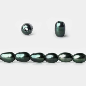 7x4mm Forest Green Peacock Large Hole Oval Freshwater Pearls 15inch 60pcs
