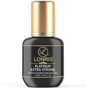 8-9 Weeks Retention/Volume Eyelash Extension Glue/Platinum Extra Strong LONRIS Lash / 0.5-1 Sec Drying time/Maximum Bonding/Semi-Permanent Extensions Supplies/Professional Use Black Adhesive (10 ML)