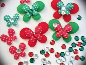 80 Holiday Felt Butterfly Rhinestone Applique Red Green/Satin Dot H307 Ribbon Lace Trim Embroidery Applique Fabric Grosgrain Delicate DIY Art Craft Supply for Scrapbooking Wrapping