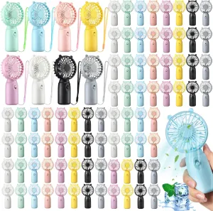 80 Pcs Mini Portable Fans Bulk Handheld Battery Operated Fan with Lanyard for Makeup Eyelash, Cooling Lightweight Pocket Personal Fans for Indoor Outdoor Travel Use (8 Mixed Colors)