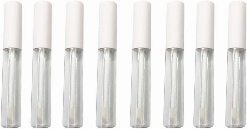 8 Pack Clear Round Shaped Empty Lip Gloss Tube Lip Balm Container DIY Cosmetic Sample Empty Bottle with White Cap
