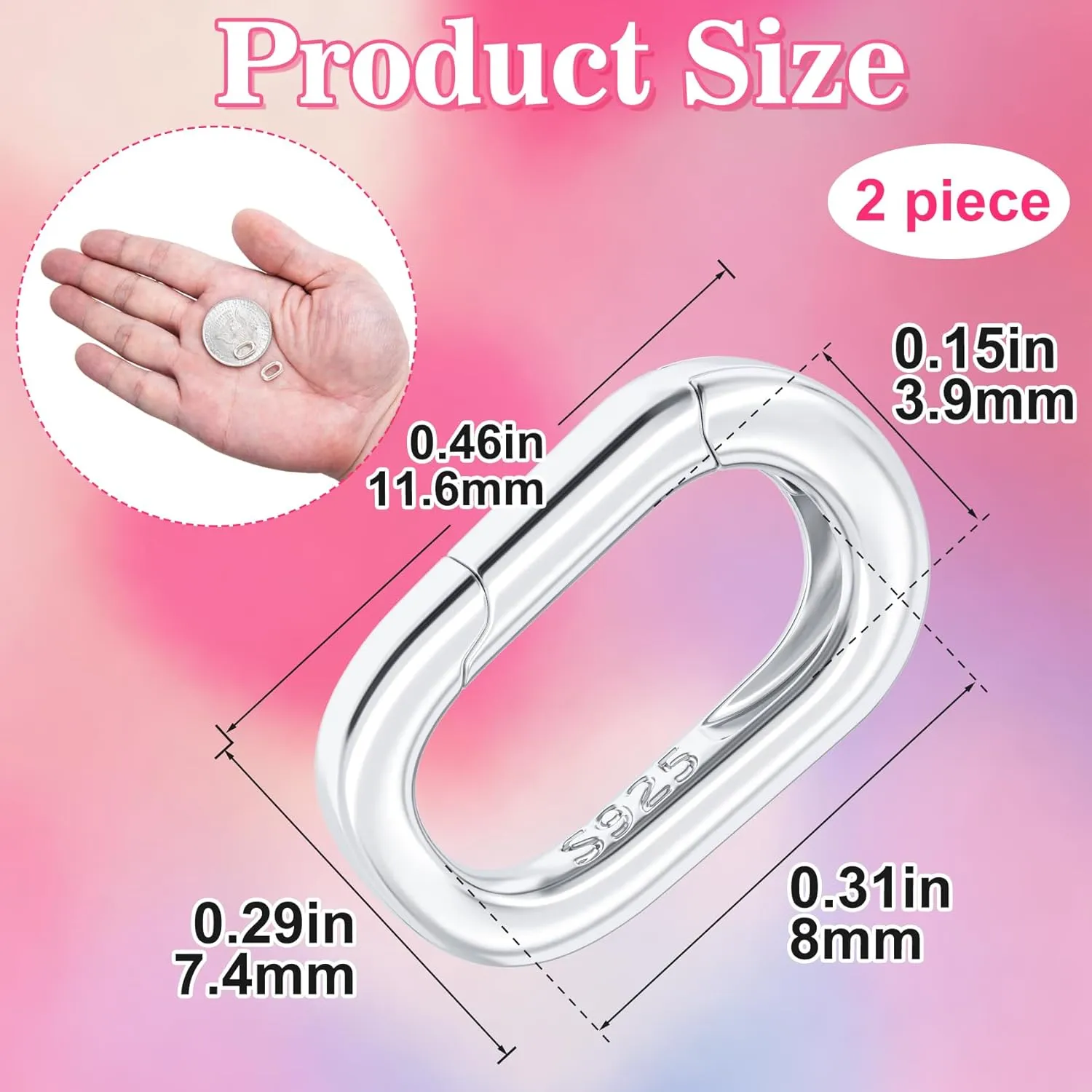 925 Sterling Silver Oval Pendant Clasp for Necklace Making, Hypoallergenic Jewelry Connector Fastener, Lobster Spring Clasp for Keychains Handbag Strap Necklace Bracelet Jewelry Making