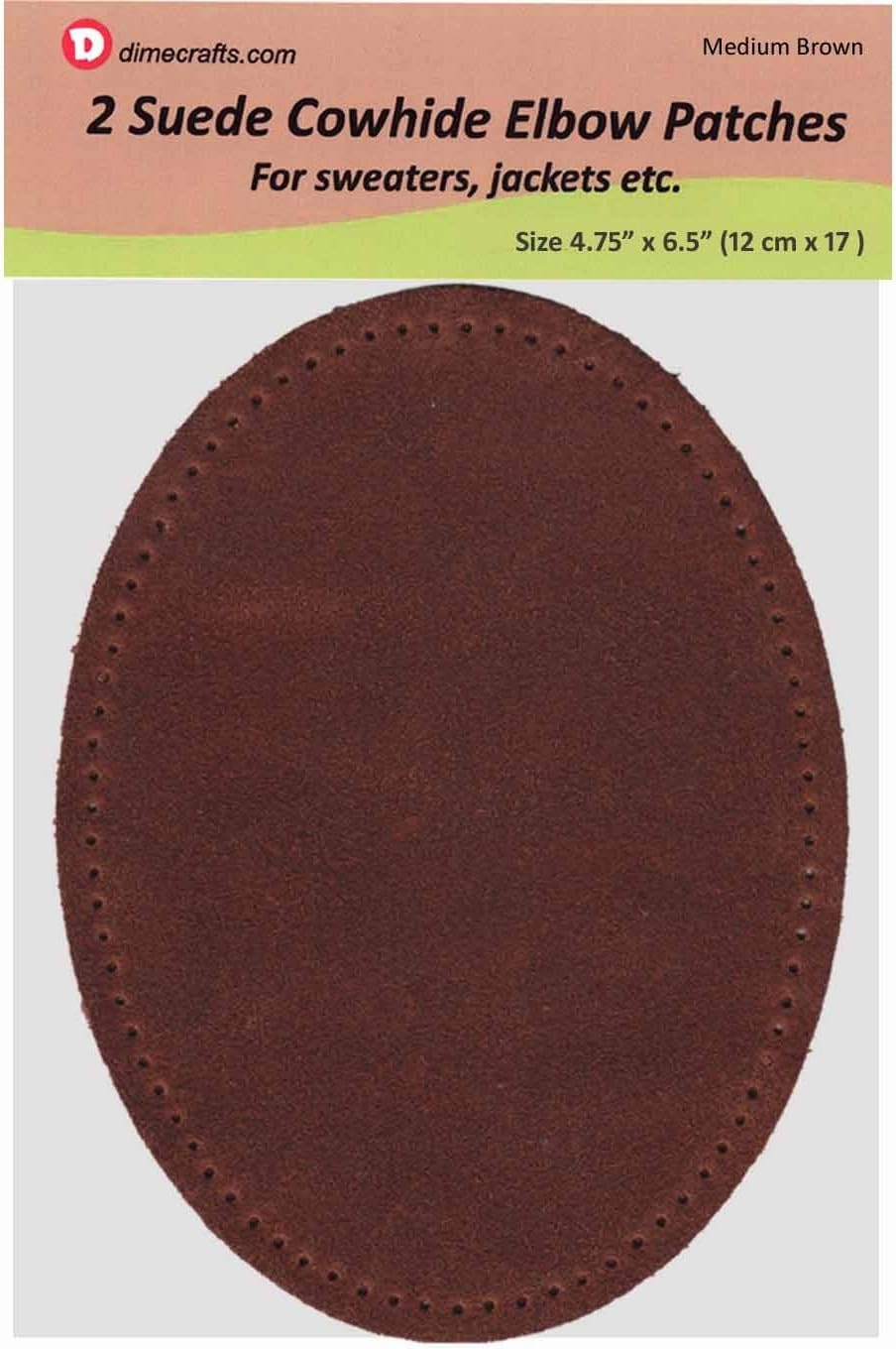 -2 Sew-on Large Natural Suede Leather Elbow Patches Size 4.75 in x 6.5 in w/Perforated Edges for Easy Sewing - (Med. Brown)