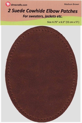 -2 Sew-on Large Natural Suede Leather Elbow Patches Size 4.75 in x 6.5 in w/Perforated Edges for Easy Sewing - (Med. Brown)
