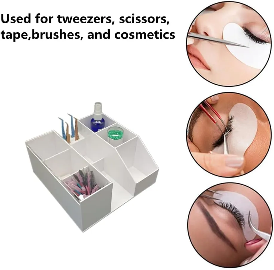 Acrylic Large Capacity Makeup Organizer, Grafting Beauty Extension Supplies Lash Storage Display, Eyelash Storage Case Brush Tweezers Cosmetic Holder (White)